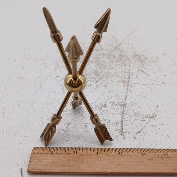 Polished Brass Crossed Arrows Metal Sculpture Desk Table Top Modern Home Decor - Picture 8 of 8